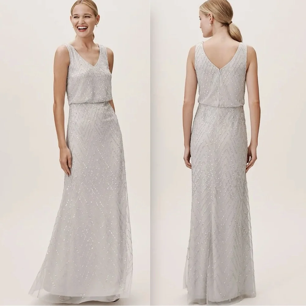 NWT BHLDN Anthropologie Blaise Gown Silver Gray Hand Beaded Geo Dress 8 - Picture 3 of 15